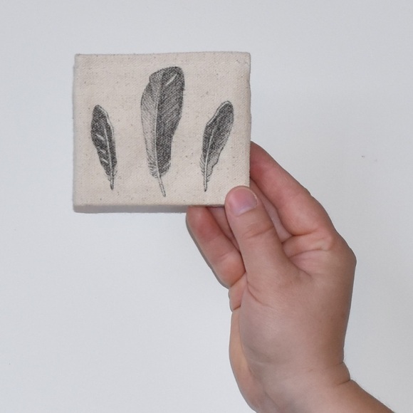 Canvas Wallet hand drawn feathers illustration beige tan small mens bifold - Picture 4 of 4